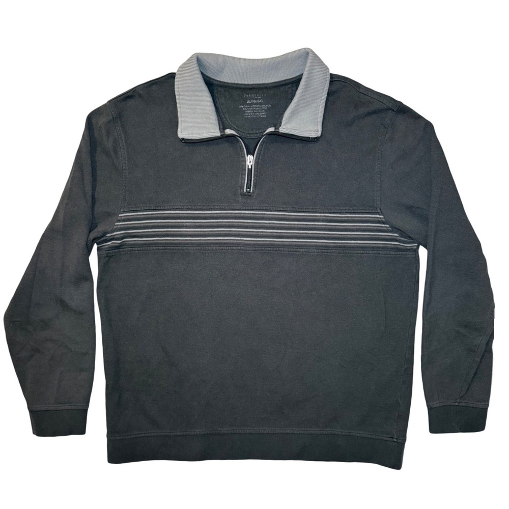 Vintage Y2K Men's XL Quarter Zip Pullover Grunge Skate Horizontal Minimal Stripe